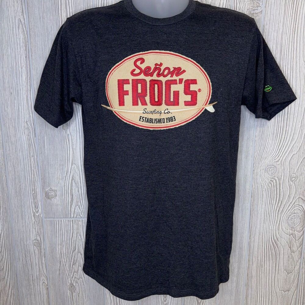 Senor Frog's Surfing Co T-Shirt Size Small Gray Playa Del Carmen Mexico Vacay